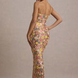 Daria – Elegantes Maxikleid mit Blumenmuster & glitzernden Pailletten