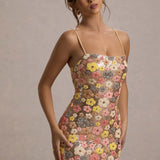 Daria – Elegantes Maxikleid mit Blumenmuster & glitzernden Pailletten