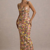 Daria – Elegantes Maxikleid mit Blumenmuster & glitzernden Pailletten