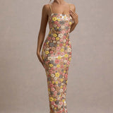 Daria – Elegantes Maxikleid mit Blumenmuster & glitzernden Pailletten