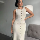 Rosamund - Ärmelloses Maxikleid mit Knöpfen