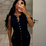 Rosamund - Ärmelloses Maxikleid mit Knöpfen