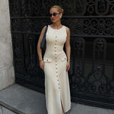 Rosamund - Ärmelloses Maxikleid mit Knöpfen